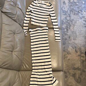 H&M Ribbed Black & Cream Striped Two-Piece Knit Set – Girls Size 14